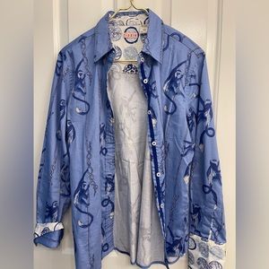 Lizzie cotton blue contract Monkey themed shirt